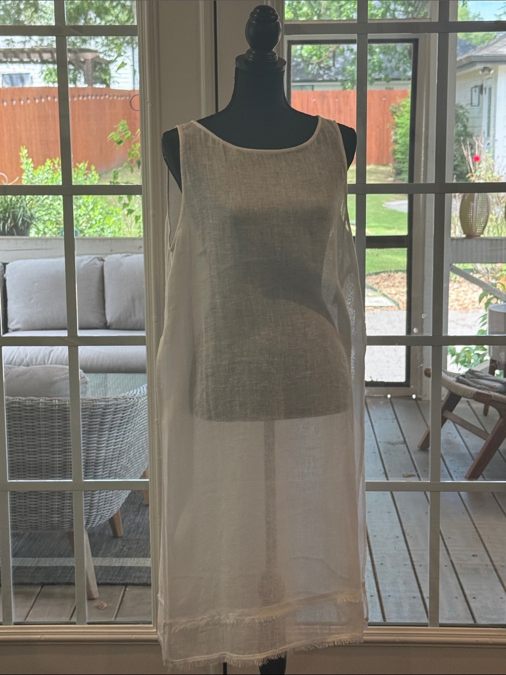 Eileen Fisher Sheer White Linen Midi Shift Dress